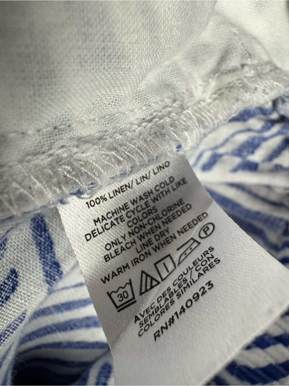 ⁠LOFT Beach 100% Linen 2pc Matching Set Blue White Abstract Wave Pants/Top